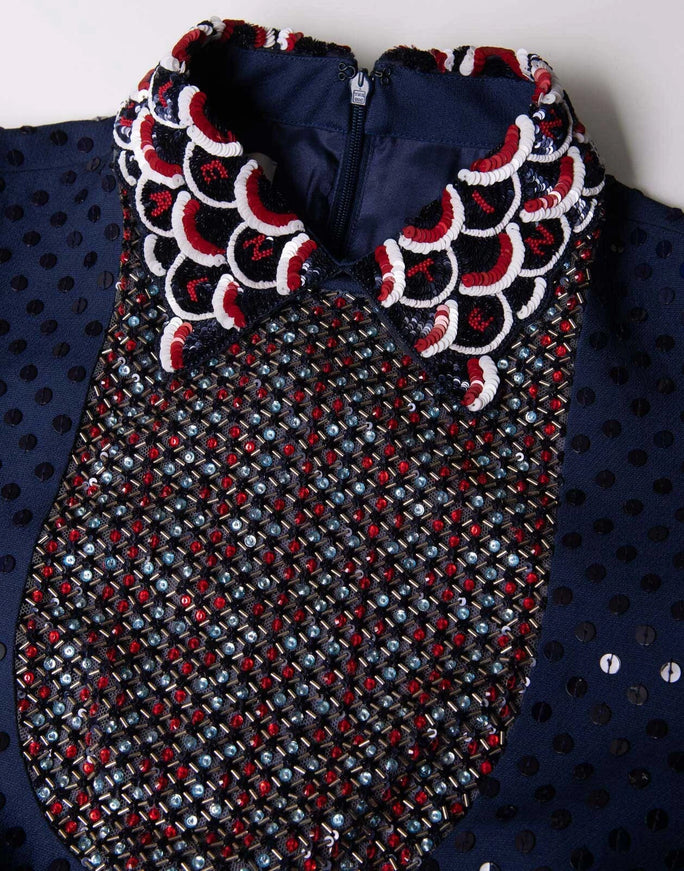 Valentino Navy Sequin Embellished Mini Dress