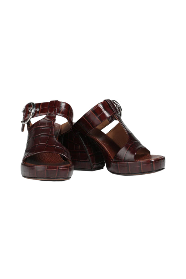 Chloé Wave Croc-Embossed Leather Sandals