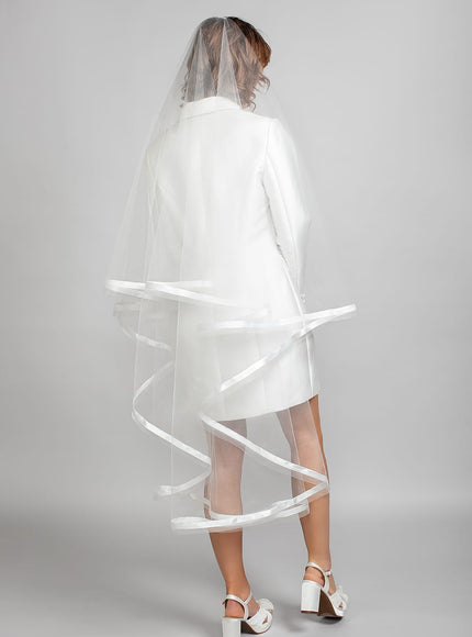 Sadie Two-Tier Waltz Length Veil with Satin & Horsehair Trim