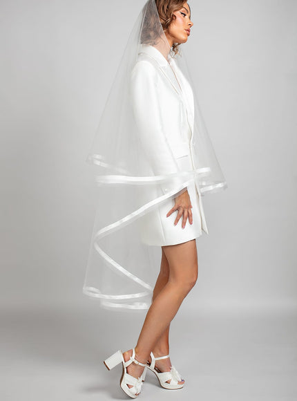 Sadie Two-Tier Waltz Length Veil with Satin & Horsehair Trim
