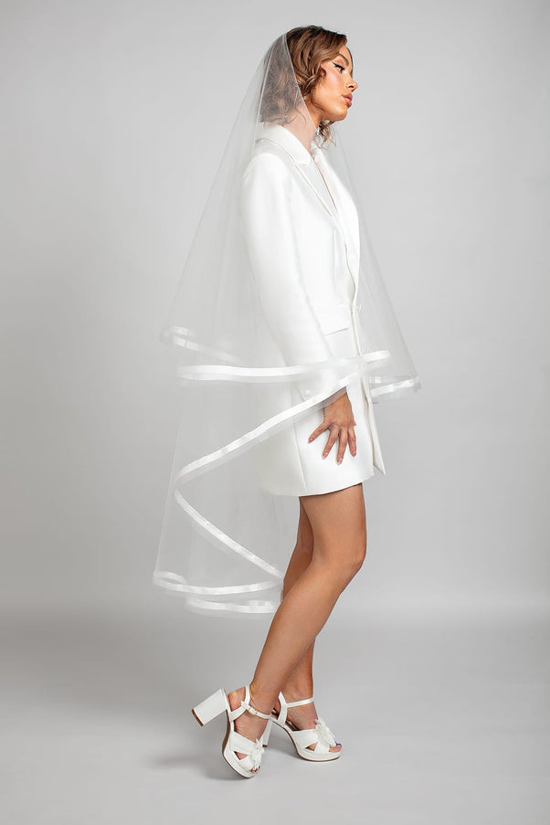 Sadie Two-Tier Waltz Length Veil with Satin & Horsehair Trim
