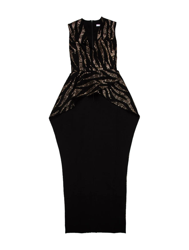 Safiyaa Black Asymmetric Glittered Draped Back Long Top XS - Ellie Belle