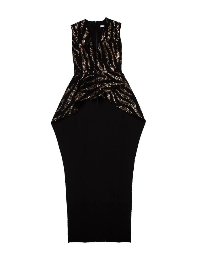 Safiyaa Black Asymmetric Glittered Draped Back Long Top XS