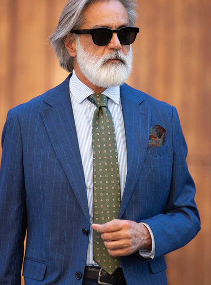 Elizabetta Benelli Silk Jacquard Tie in Sage Green, knot detail