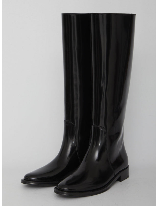 Saint Laurent Hunt Boots In Glazed Leather - Ellie Belle