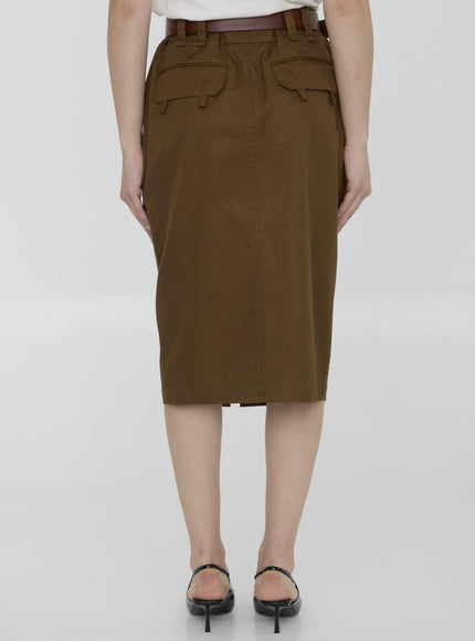 Saint Laurent Saharienne Belted Pleated Pencil Skirt - Ellie Belle