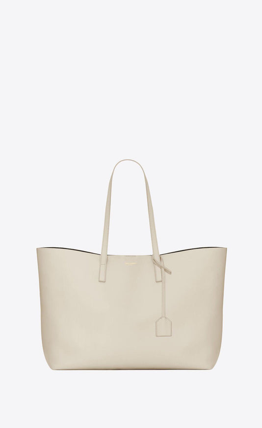 Saint Laurent White Calf Leather Tote Shoulder Bag - Ellie Belle