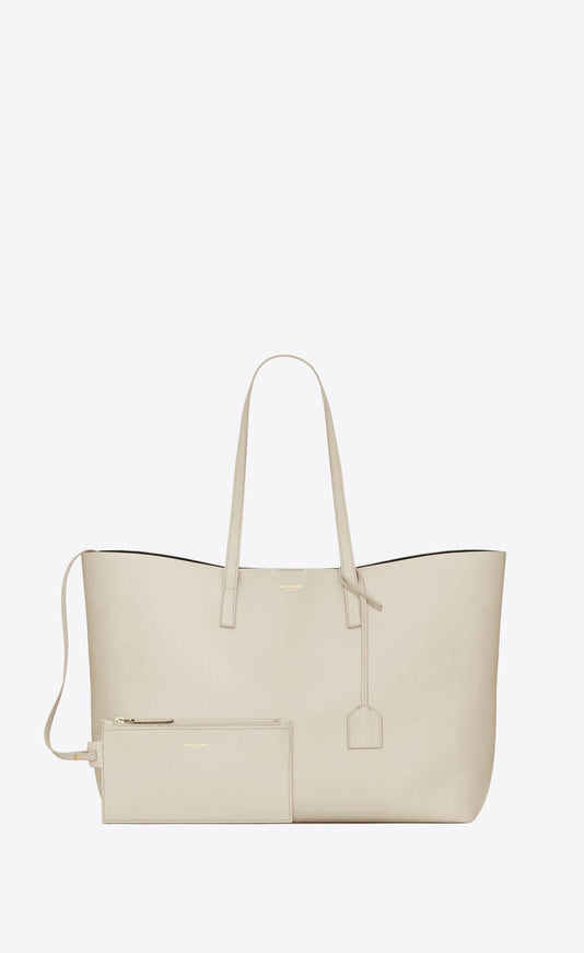 Saint Laurent White Calf Leather Tote Shoulder Bag - Ellie Belle