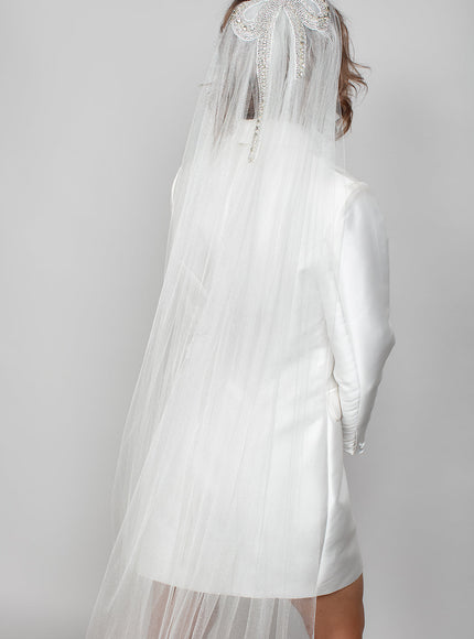 Samantha Cathedral Veil with Pearl & Crystal Bow