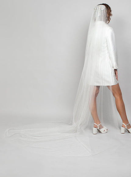 Samantha Cathedral Veil with Pearl & Crystal Bow