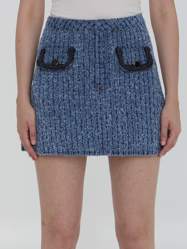 Self Portrait Textured Denim Miniskirt - Ellie Belle