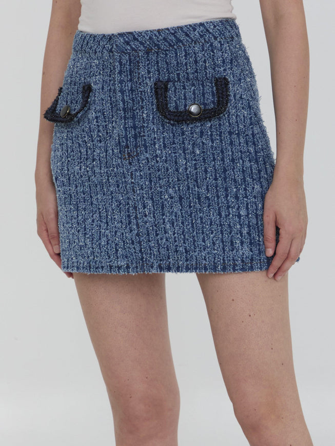 Self Portrait Textured Denim Miniskirt - Ellie Belle