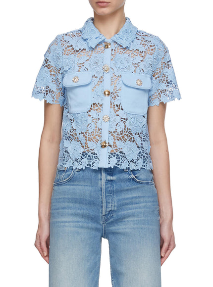 Self Portrait Women's Blue Lace Top - Ellie Belle