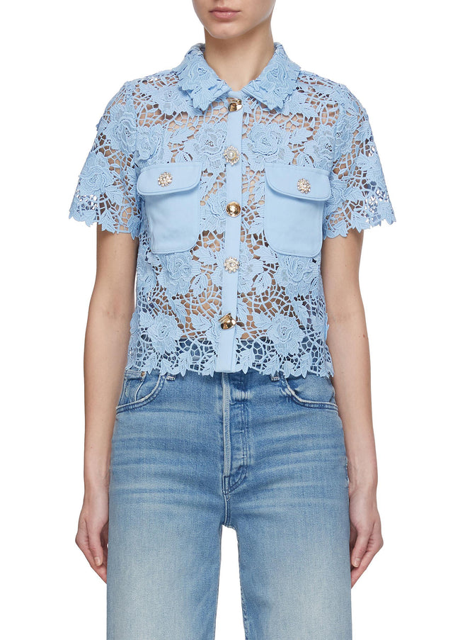 Self Portrait Women's Blue Lace Top