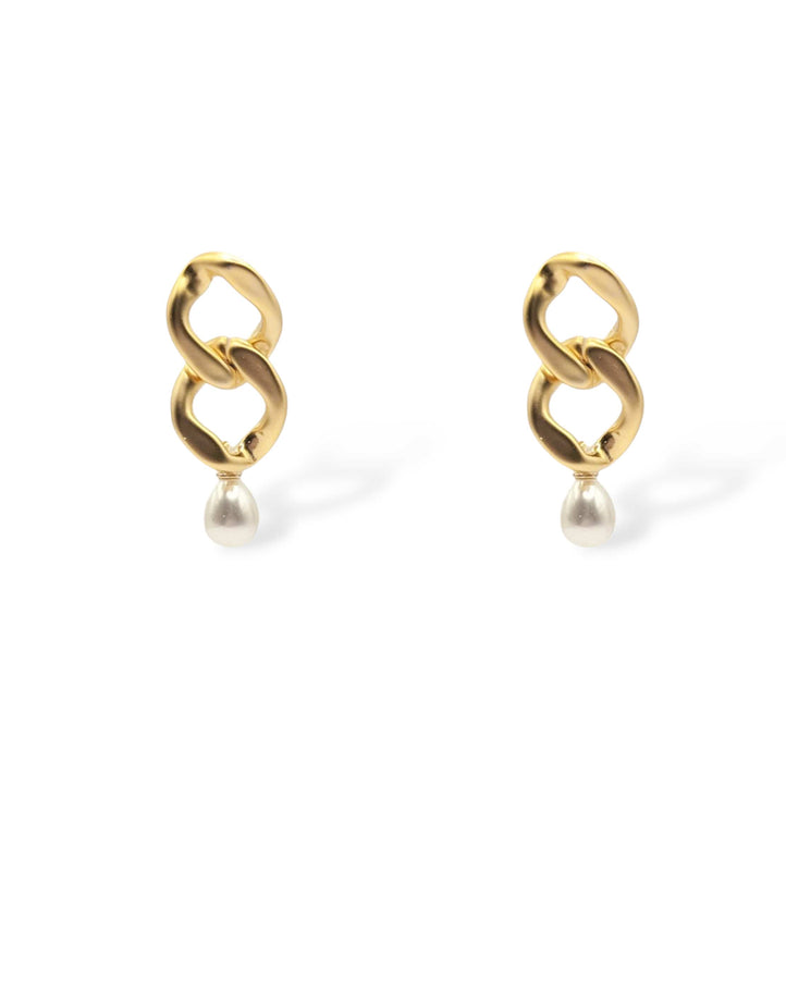 Serena Chain Link & Pearl Drop Earrings