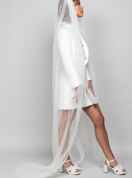 Serendipity Chapel Length Striped Tulle Veil