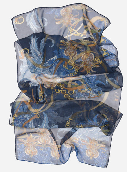 Elizabetta Alessandra Long Sheer Silk Scarf - Navy