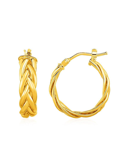 Shiny Braided Hoop Earrings in 14k Yellow Gold - Ellie Belle