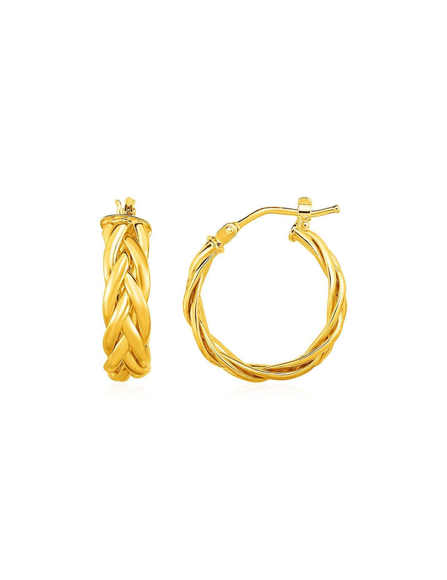 Shiny Braided Hoop Earrings in 14k Yellow Gold - Ellie Belle