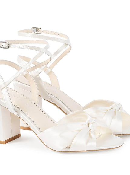 Bella Belle Sienna Silk Knotted Bow Block Heel Sandals