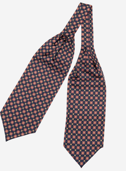 Elizabetta Barberini Silk Ascot Cravat Tie in Navy and Red