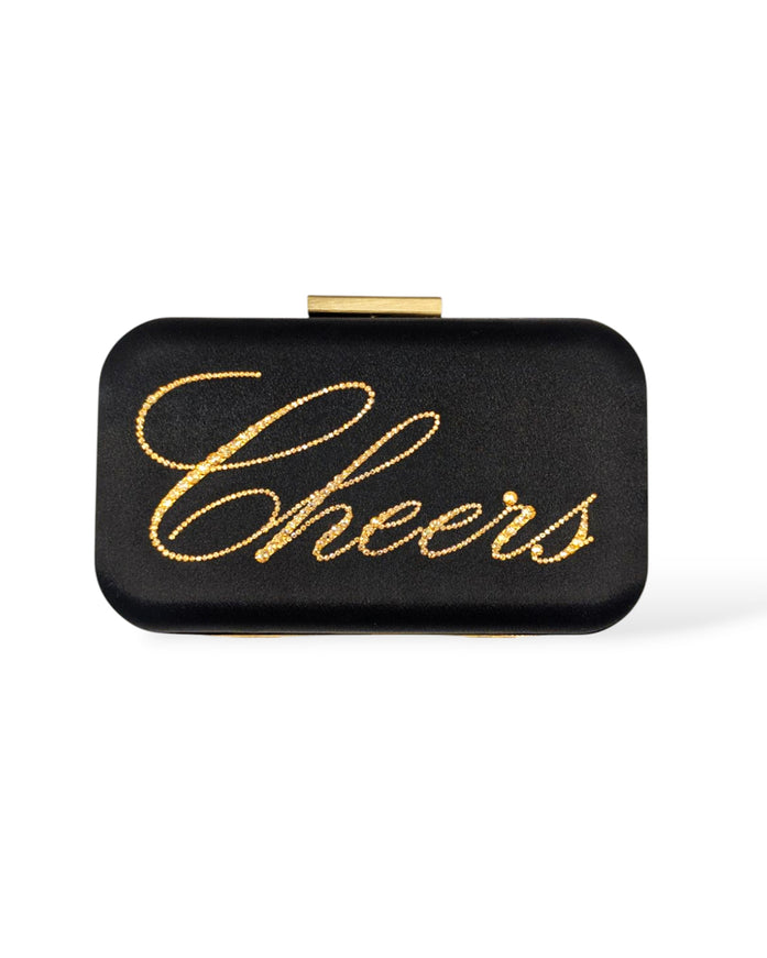 Ariel Taub Stella Cheers Clutch in Black with Gold Crystals