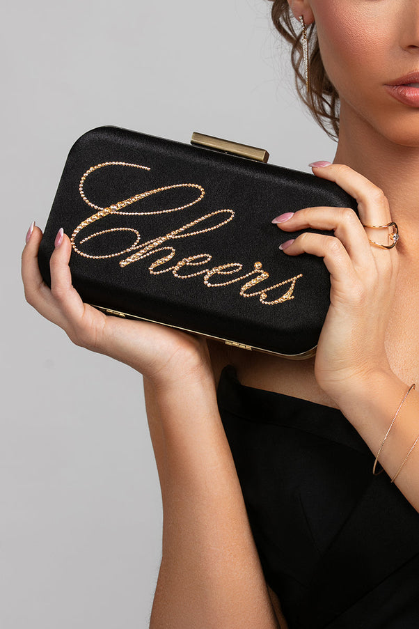 Ariel Taub Stella Cheers Clutch in Black with Gold Crystals