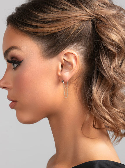 Stevie Ball Post Double Chain Drop Earrings