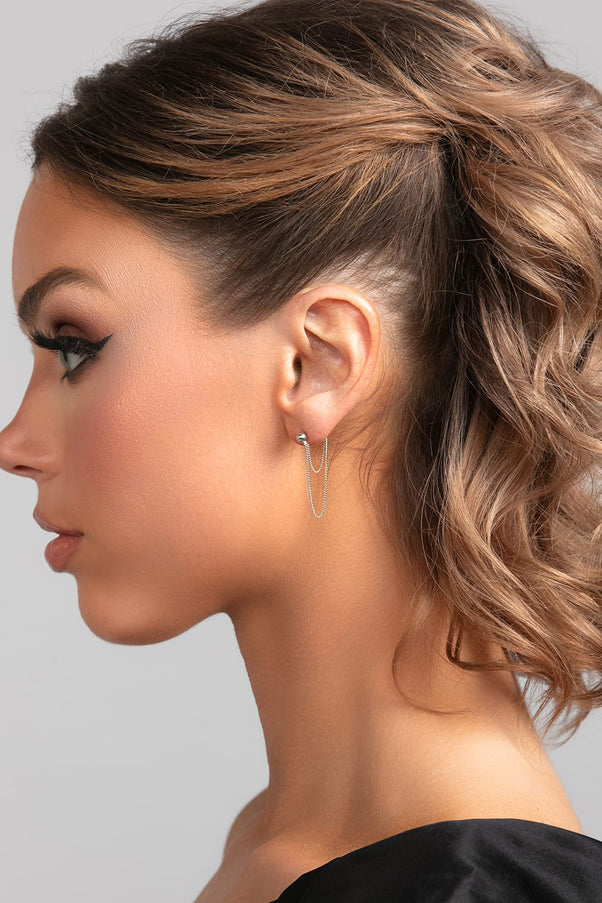 Stevie Ball Post Double Chain Drop Earrings