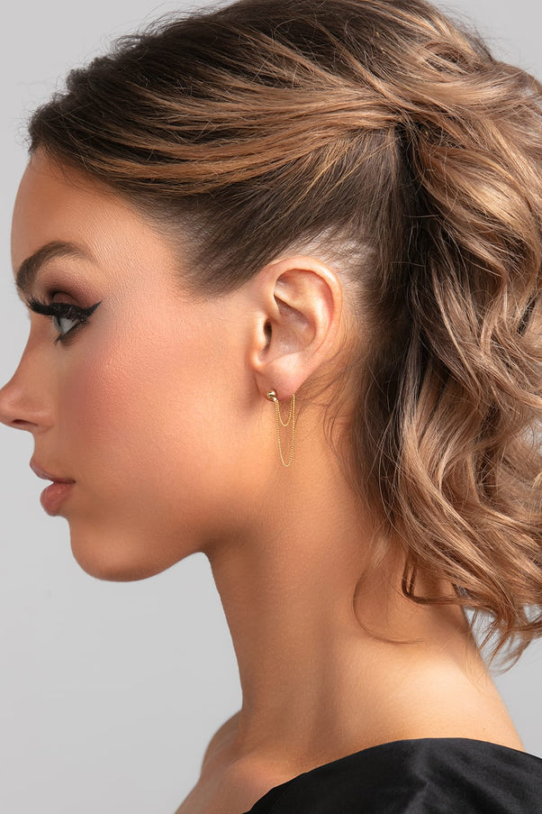 Stevie Ball Post Double Chain Drop Earrings