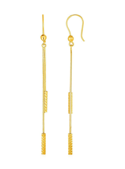 Textured Bar Long Drop Earrings in 14k Yellow Gold - Ellie Belle