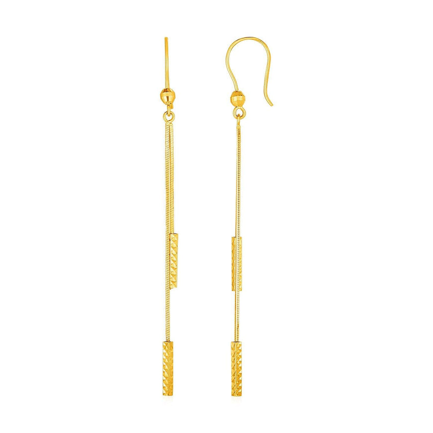 Textured Bar Long Drop Earrings in 14k Yellow Gold - Ellie Belle