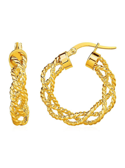 Textured Braided Hoop Earrings in 14k Yellow Gold - Ellie Belle