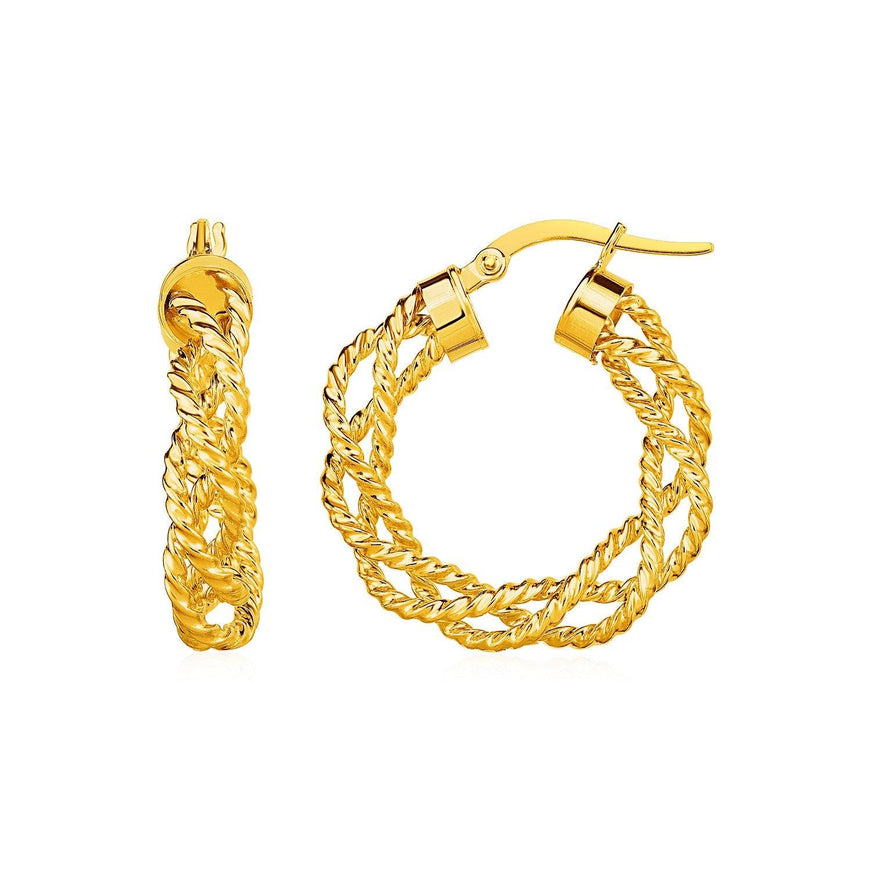 Textured Braided Hoop Earrings in 14k Yellow Gold - Ellie Belle