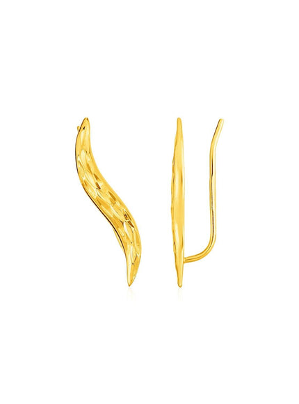 Textured Leaf Climber Earrings in 14k Yellow Gold - Ellie Belle