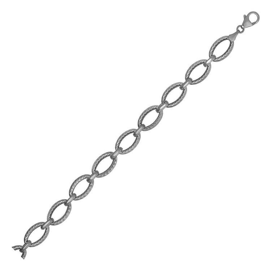 Textured Oval Link Bracelet in 14k White Gold - Ellie Belle