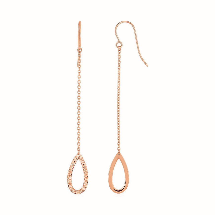 Textured Pear Shaped Long Drop Earrings in 14k Rose Gold - Ellie Belle