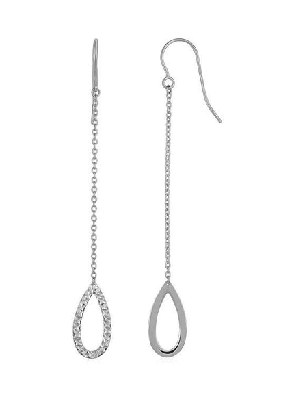 Textured Pear Shaped Long Drop Earrings in 14k White Gold - Ellie Belle