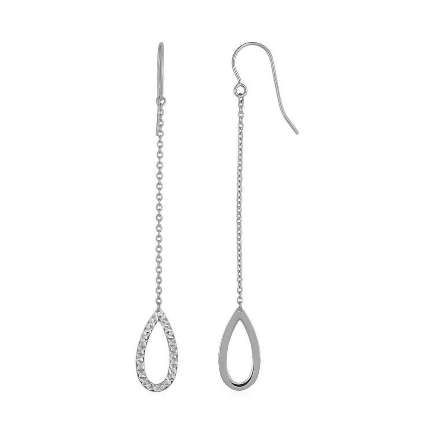 Textured Pear Shaped Long Drop Earrings in 14k White Gold - Ellie Belle