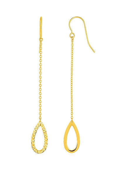 Textured Pear Shaped Long Drop Earrings in 14k Yellow Gold - Ellie Belle