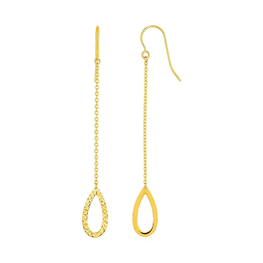 Textured Pear Shaped Long Drop Earrings in 14k Yellow Gold - Ellie Belle