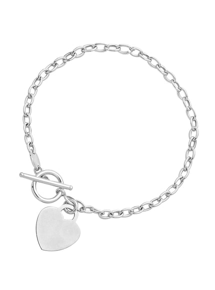 Toggle Bracelet with Heart Charm in 14k White Gold - Ellie Belle