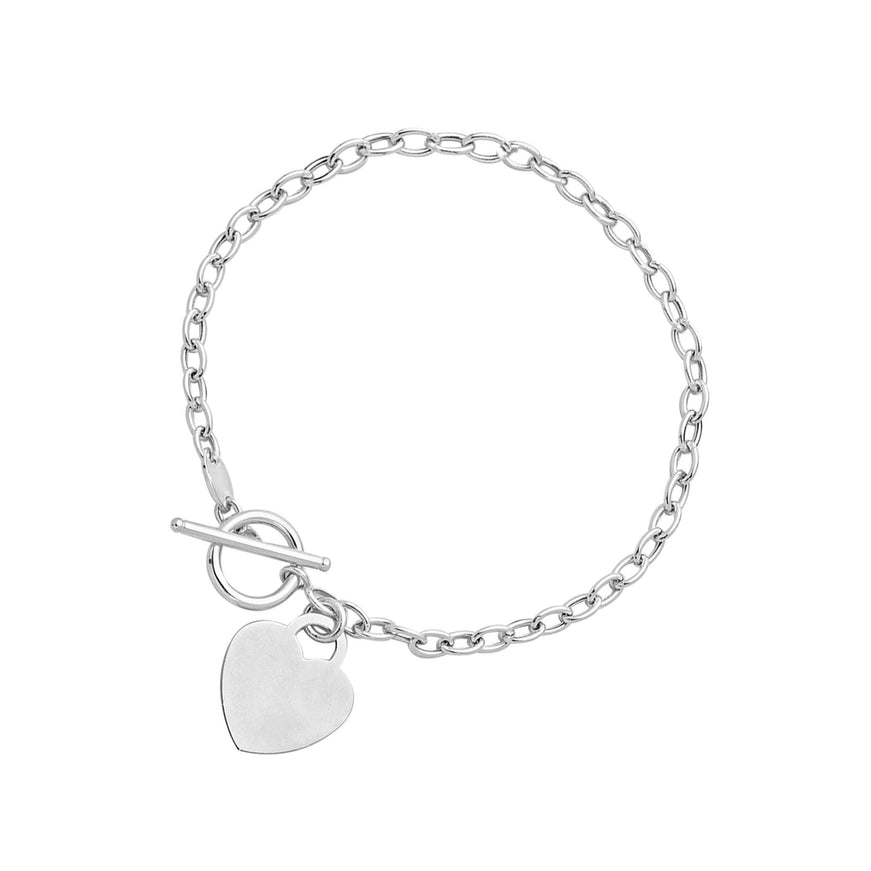 Toggle Bracelet with Heart Charm in 14k White Gold - Ellie Belle