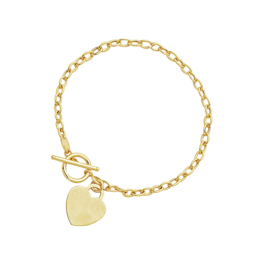 Toggle Bracelet with Heart Charm in 14k Yellow Gold - Ellie Belle