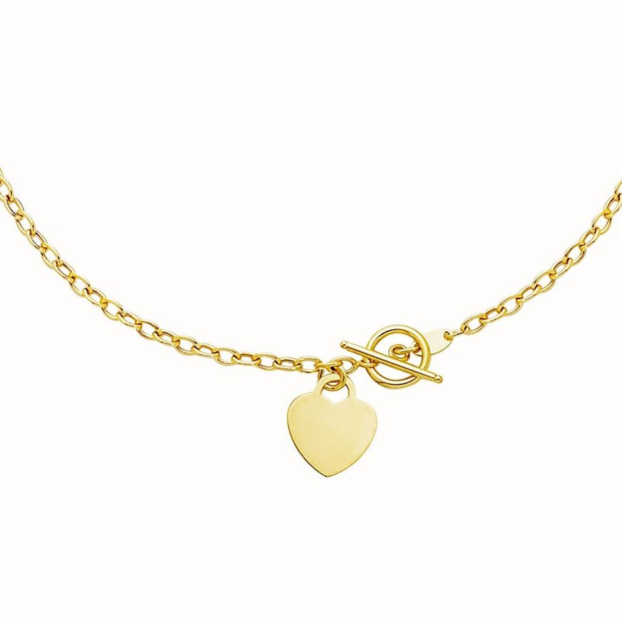 Toggle Bracelet with Heart Charm in 14k Yellow Gold - Ellie Belle