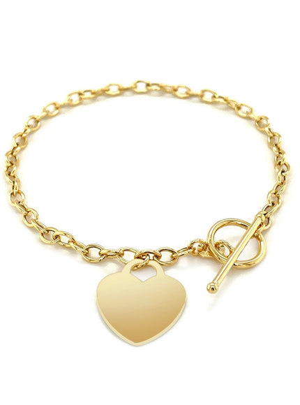 Toggle Bracelet with Heart Charm in 14k Yellow Gold - Ellie Belle