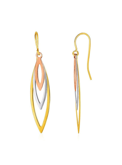 Tri-Tone Graduated Open Marquise Earrings in 10k Yellow, White, and Rose Gold - Ellie Belle