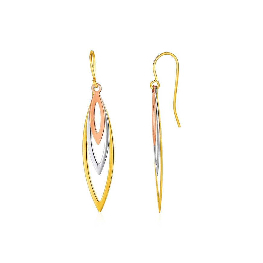 Tri-Tone Graduated Open Marquise Earrings in 10k Yellow, White, and Rose Gold - Ellie Belle