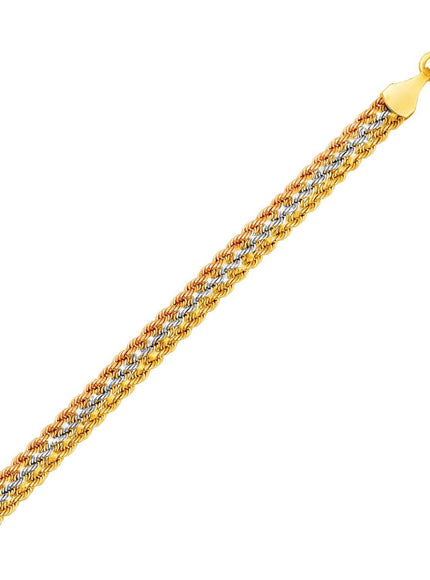 Tri-Toned Multi-Strand Rope Chain Bracelet in 10k Yellow, White, and Rose Gold - Ellie Belle