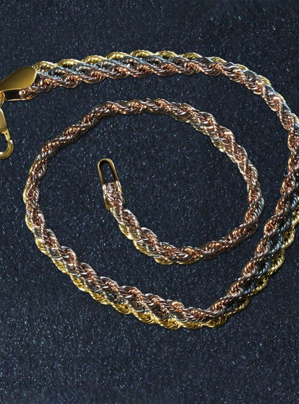 Tri-Toned Multi-Strand Rope Chain Bracelet in 10k Yellow, White, and Rose Gold - Ellie Belle